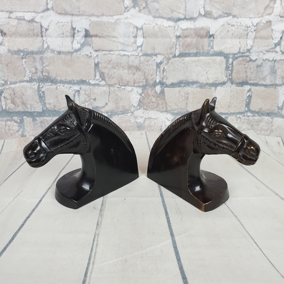 Vintage Horse Head Bookends Bronze Colored Solid Brass Made in India